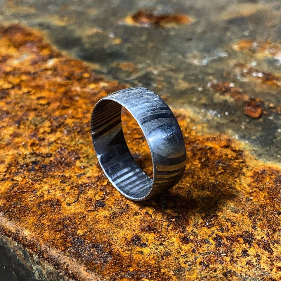 Stainless Steel Damascus Ring Barrelled Profile Bespoke Rings