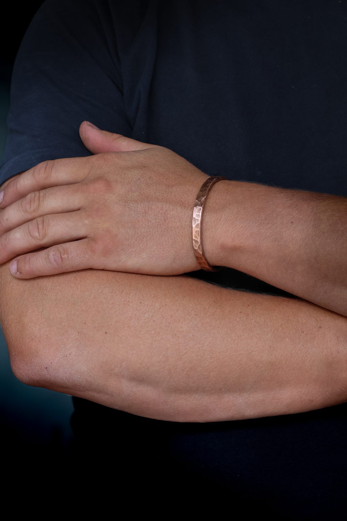 Copper Hammered Bangled, an earthy cooper tone in a Matt finish, this copper bangle is handmade in Devon by goldsmith James french at JWF Unique Designs