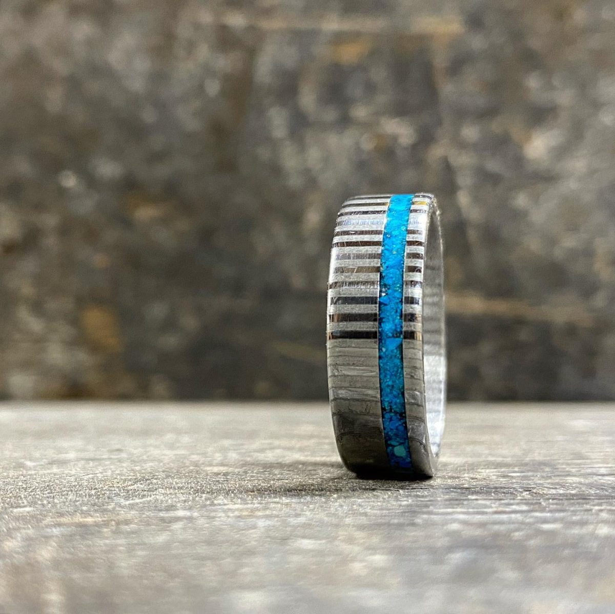 Turquoise Damascus Steel Ring