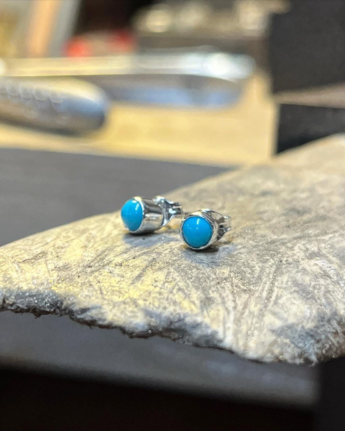 Turquoise stud earrings, sterling silver studs, silver studs, silver earrings, blue stone earrings, jewellery in newton abbot, james french, jwf unique designs