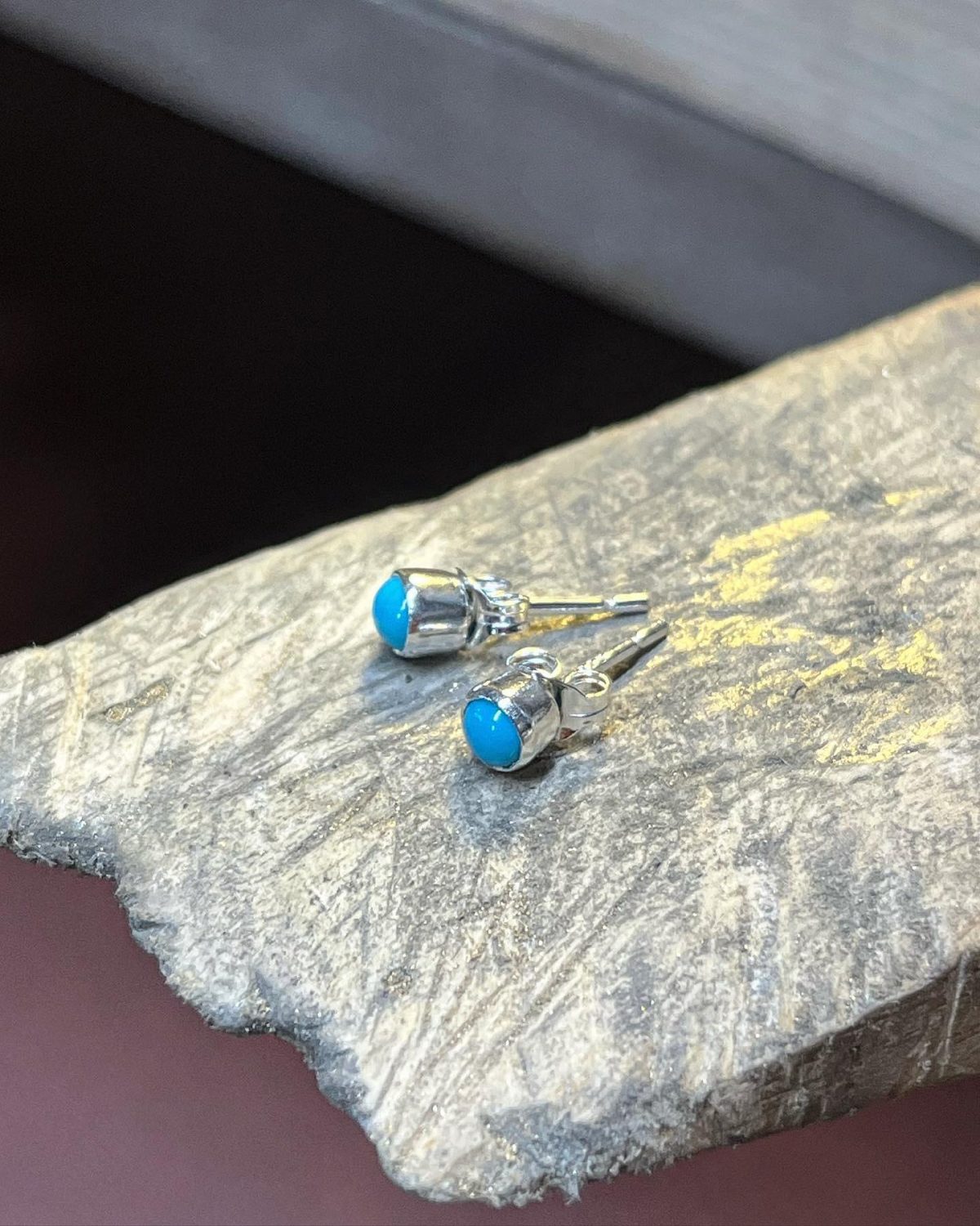 Turquoise stud earrings, sterling silver studs, silver studs, silver earrings, blue stone earrings, jewellery in newton abbot, james french, jwf unique designs