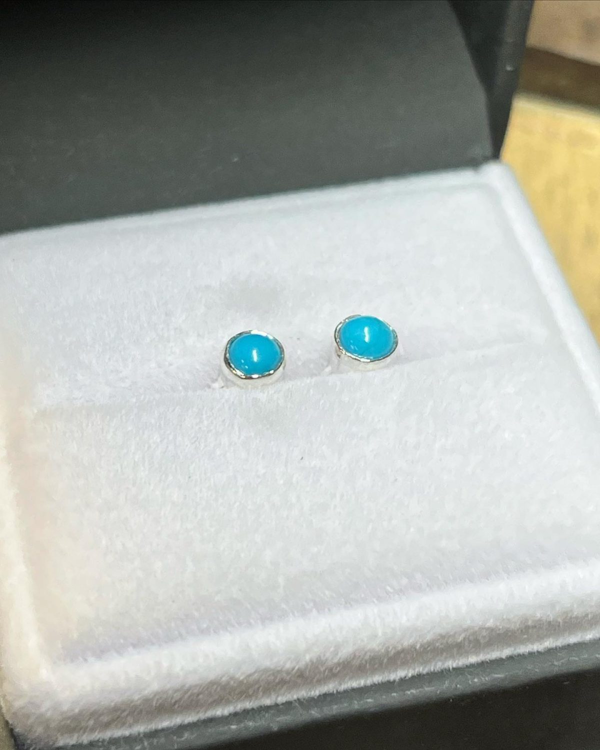 Turquoise stud earrings, sterling silver studs, silver studs, silver earrings, blue stone earrings, jewellery in newton abbot, james french, jwf unique designs