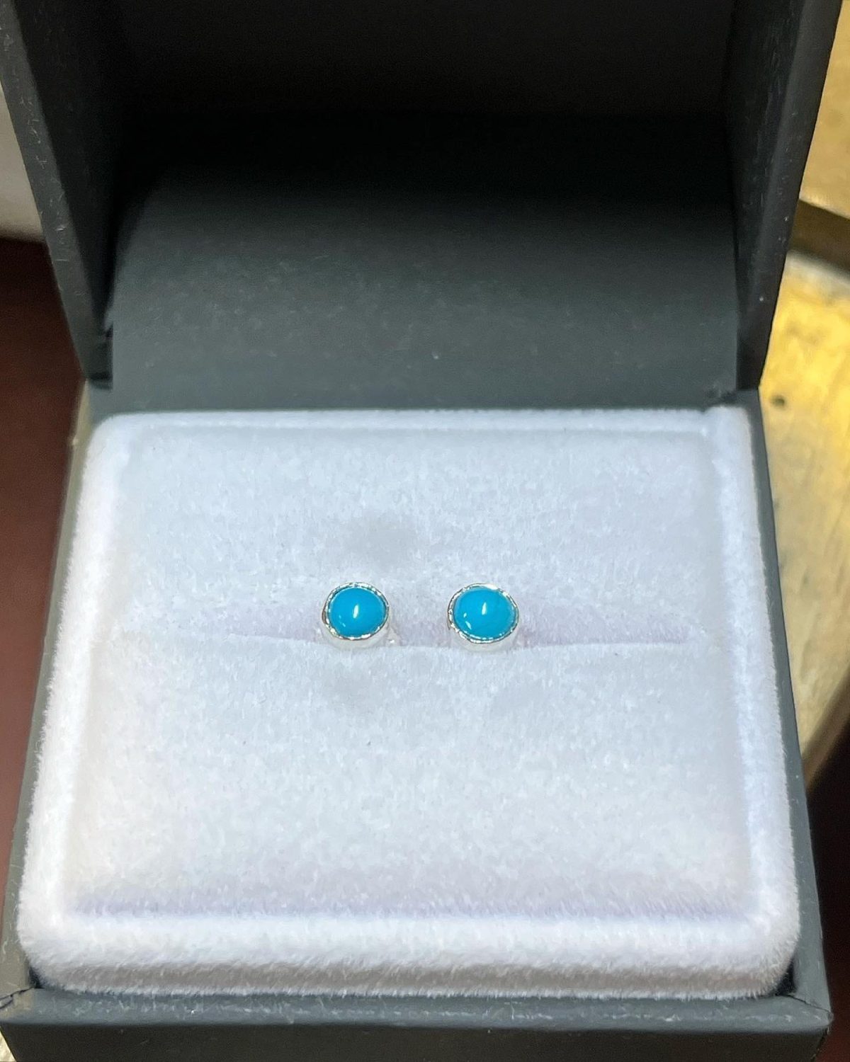 Turquoise stud earrings, sterling silver studs, silver studs, silver earrings, blue stone earrings, jewellery in newton abbot, james french, jwf unique designs