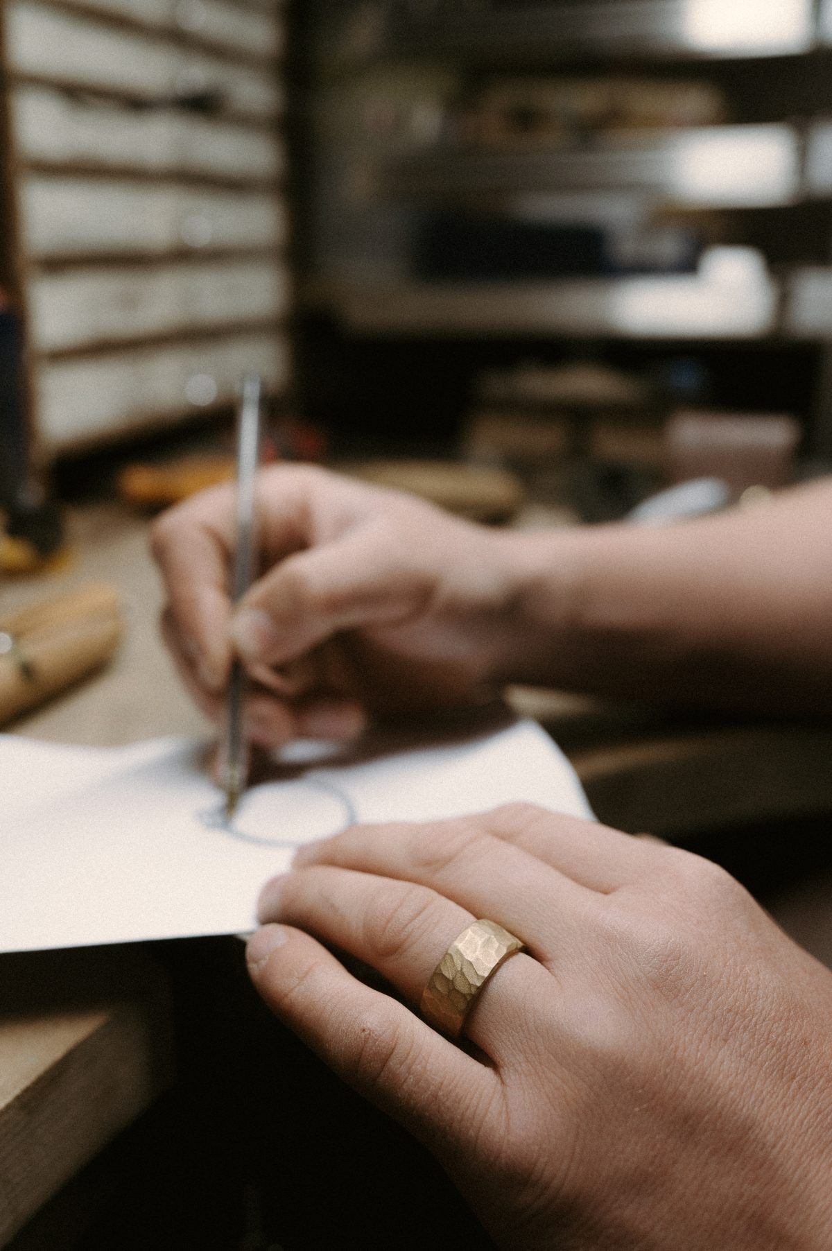 Bronze ring, bronze jewellery, bronze wedding rings, bronze wedding band, being modelled by James French at JWF Unique Designs, award winning goldsmith.