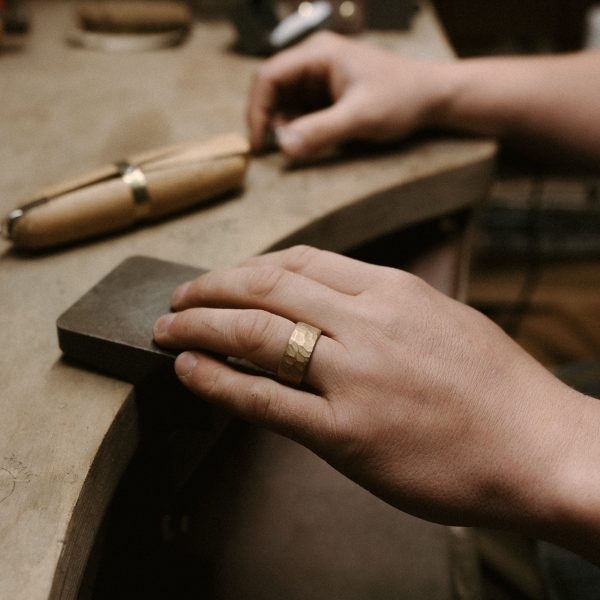 Bronze ring, bronze jewellery, bronze wedding rings, bronze wedding band, being modelled by James French at JWF Unique Designs, award winning goldsmith.