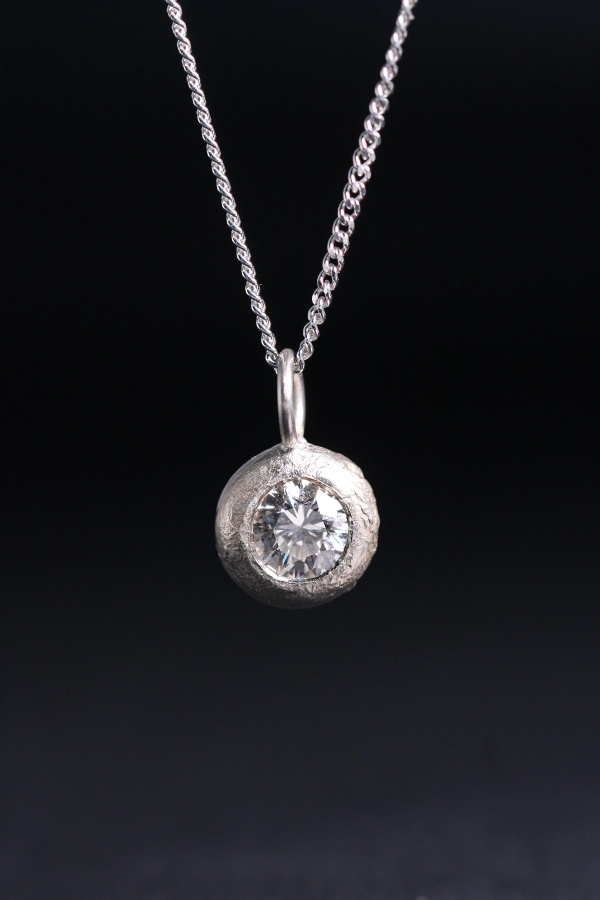 Handmade diamond pendant, diamond necklace, silver diamond necklace, bespoke pendant, sandcast pendant, sandcast jewellery