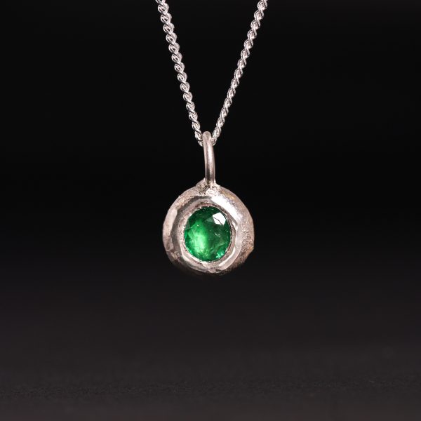 Emerald necklace, emerald pendant, bespoke emerald necklace, sandcast jewellery, sandcast pendant, sandcast necklace, jewellery