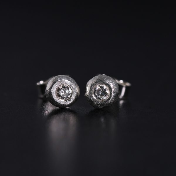 Diamond earrings, diamond studs earrings, diamond silver earrings, diamond stud earrings, sandcast jewellery, sandcast earrings, diamonds