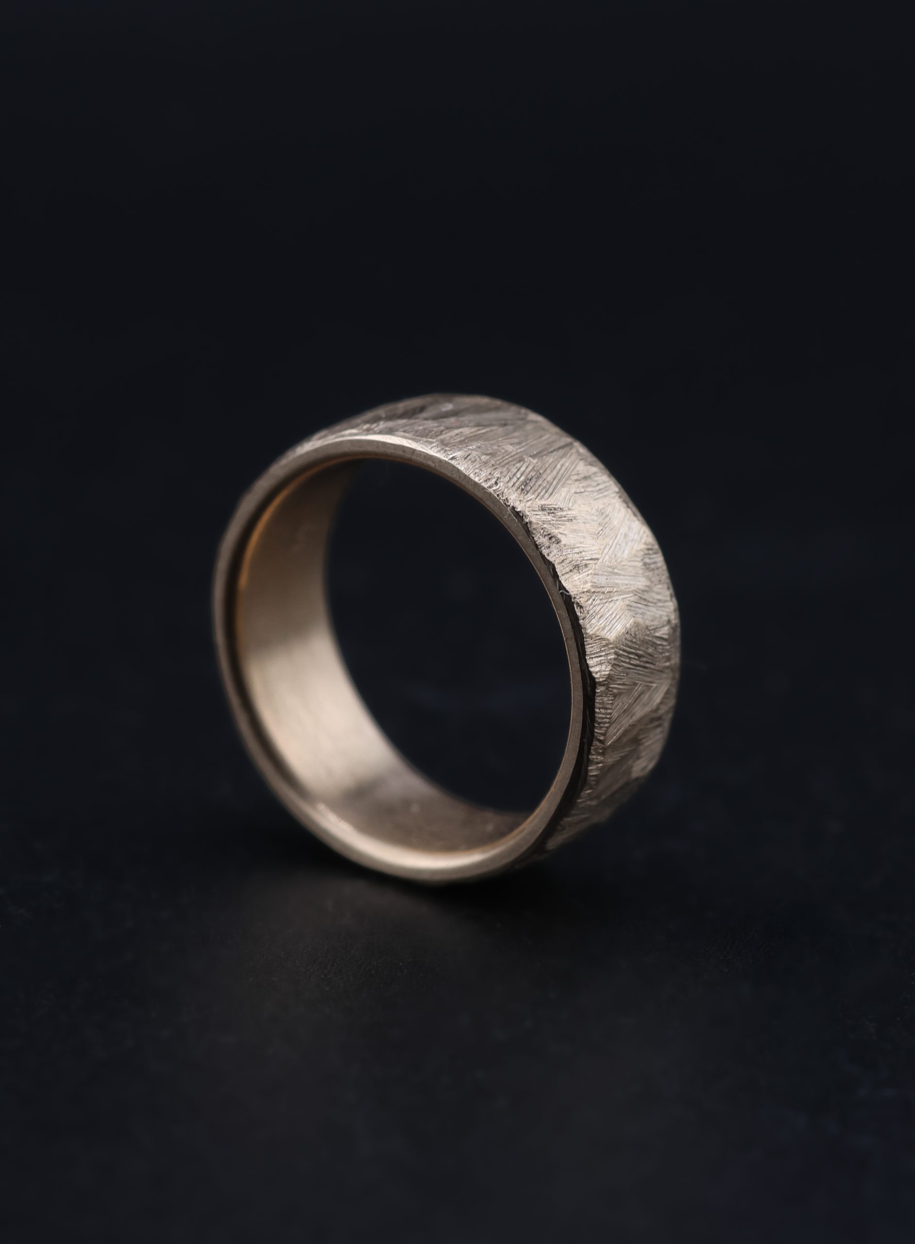 9E2A5744 mens bronze wedding ring in a unique cast texture, flat profile and satin finish. 8mm width