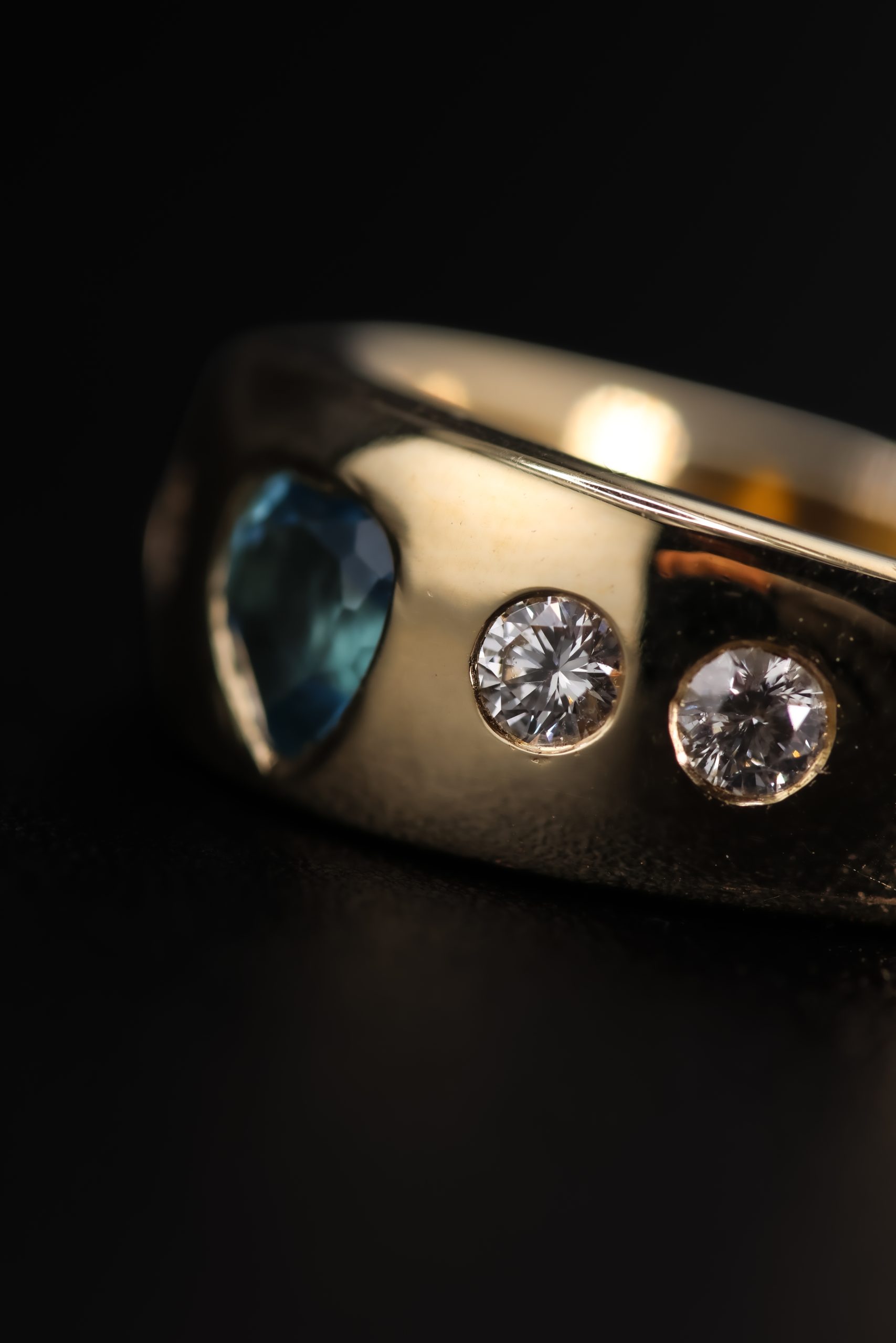 9E2A5860-2 Yellow Gold Heart Blue Topaz and Diamond Ring - Image 6
